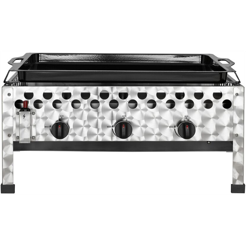 Wurstbräter mit Grillpfanne 3-Brenner Gasgrill silbern  66,2 x 30 x 56 cm