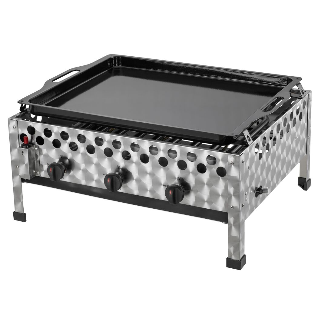 Wurstbräter mit Grillpfanne 3-Brenner Gasgrill silbern  66,2 x 30 x 56 cm