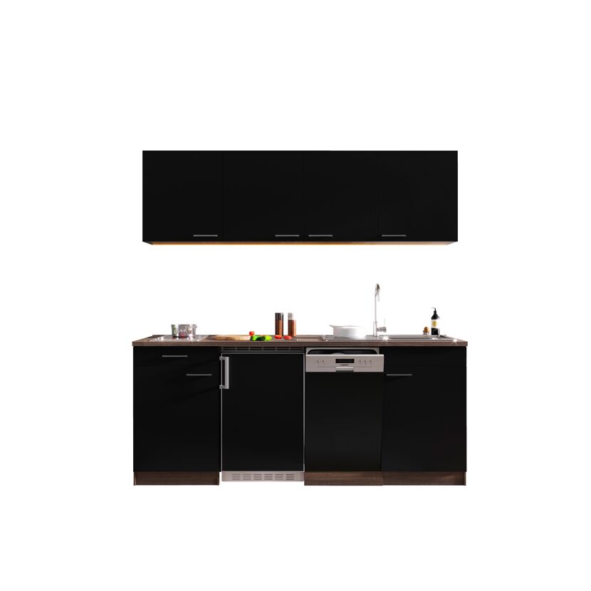 Singleküche mit E-Geräten 'Oliver' schwarz/eichefarben 195 cm