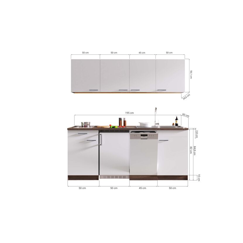 Singleküche mit E-Geräten 'Oliver' schwarz/eichefarben 195 cm