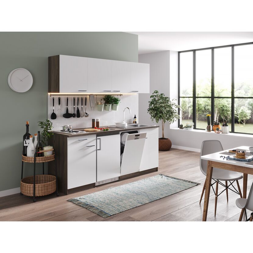 Singleküche mit E-Geräten 'Oliver' weiß/eichefarben 195 cm