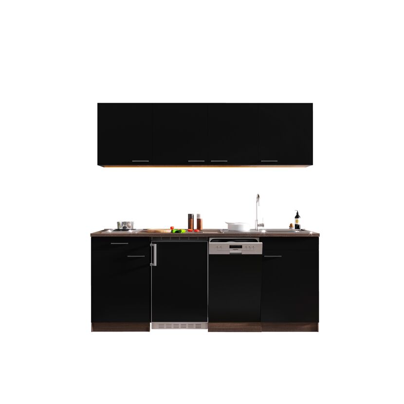 Singleküche mit E-Geräten 'Oliver' schwarz/eichefarben 195 cm