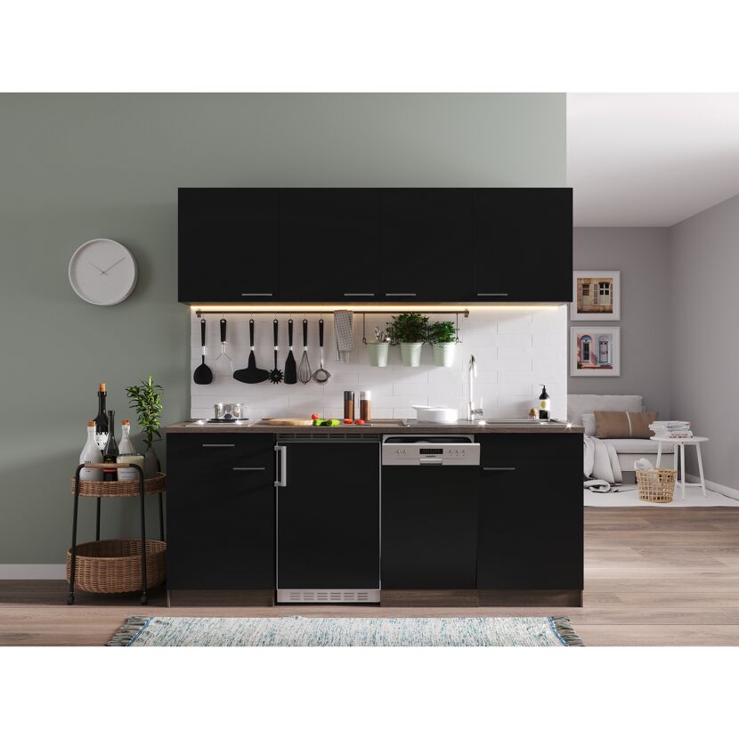 Singleküche mit E-Geräten 'Oliver' schwarz/eichefarben 195 cm