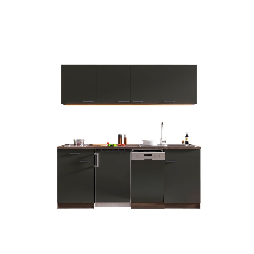 Singleküche mit E-Geräten 'Oliver' grau/eichefarben 195 cm