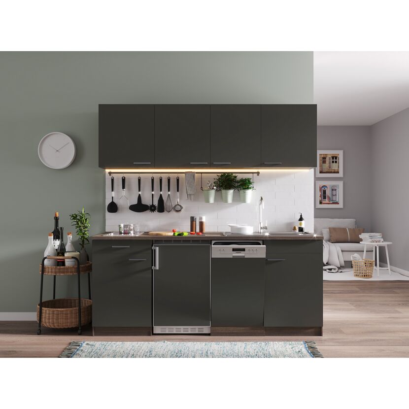 Singleküche mit E-Geräten 'Oliver' grau/eichefarben 195 cm