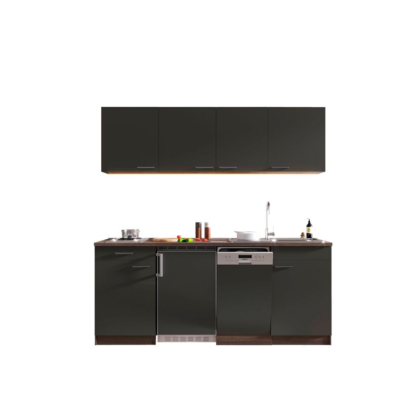 Singleküche mit E-Geräten 'Oliver' grau/eichefarben 195 cm