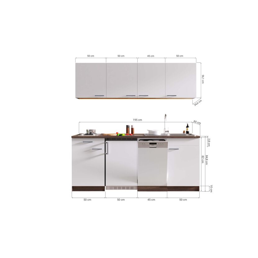 Singleküche mit E-Geräten 'Oliver' grau/eichefarben 195 cm