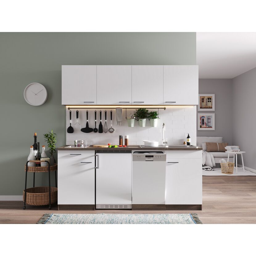 Singleküche mit E-Geräten 'Oliver' weiß/eichefarben 195 cm