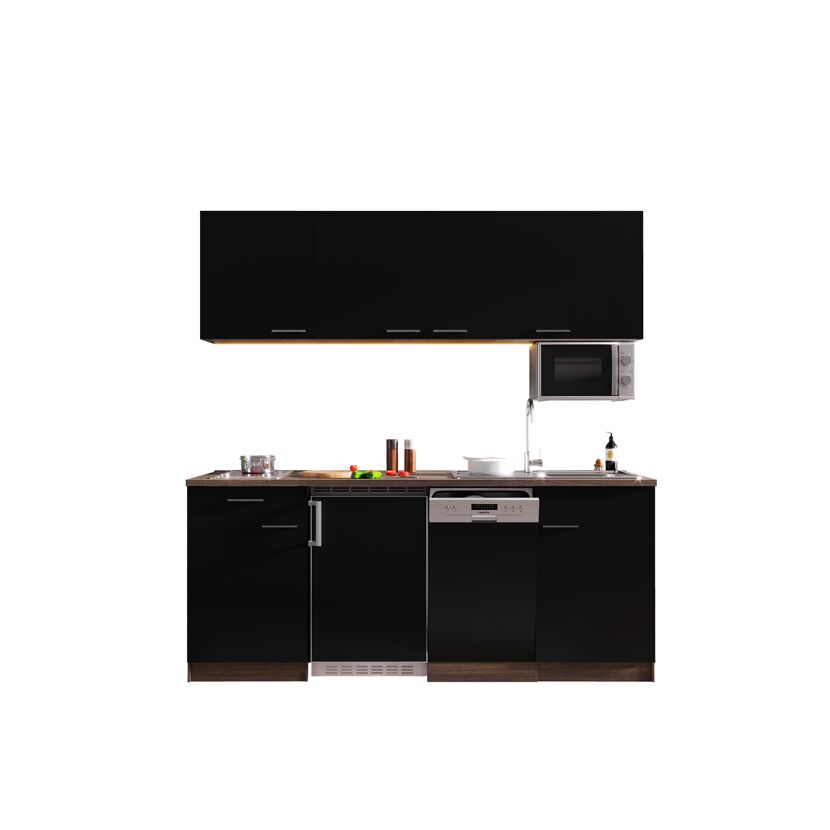Singleküche mit E-Geräten 'Oliver' schwarz/eichefarben 195 cm
