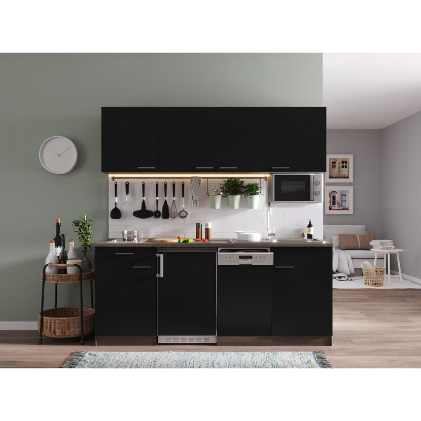 Singleküche mit E-Geräten 'Oliver' schwarz/eichefarben 195 cm