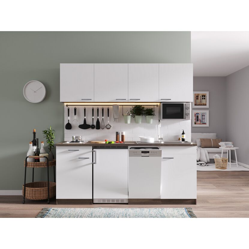 Singleküche mit E-Geräten 'Oliver' weiß/eichefarben 195 cm