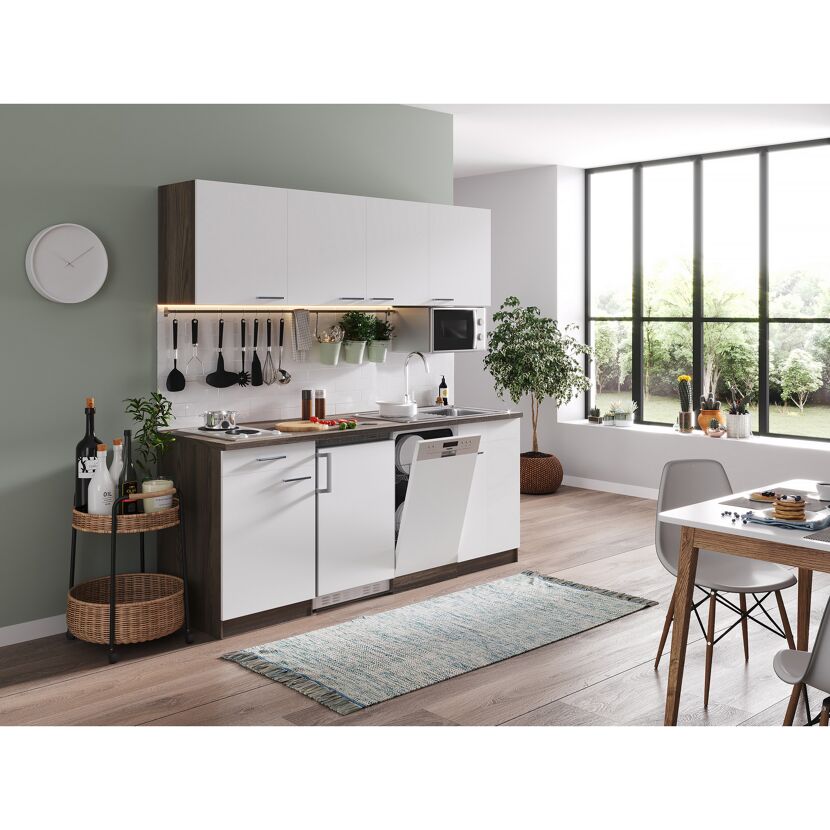 Singleküche mit E-Geräten 'Oliver' weiß/eichefarben 195 cm