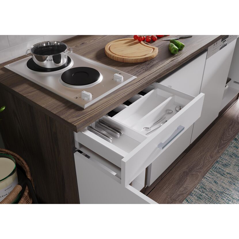 Singleküche mit E-Geräten 'Oliver' weiß/eichefarben 195 cm