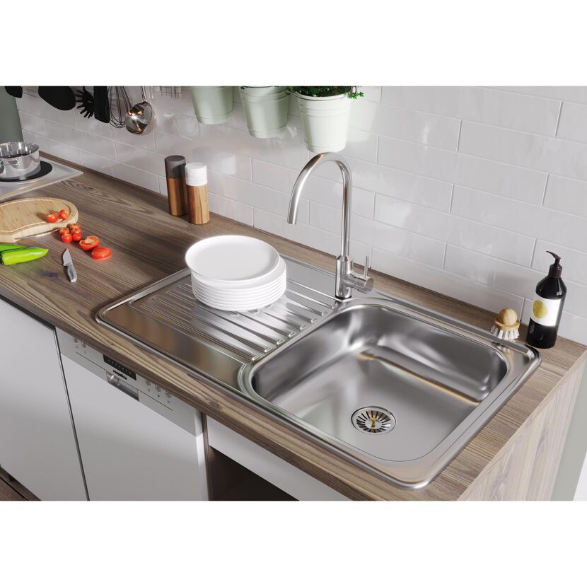 Singleküche mit E-Geräten 'Oliver' weiß/eichefarben 195 cm
