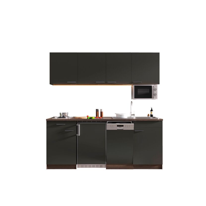 Singleküche mit E-Geräten 'Oliver' grau/eichefarben 195 cm