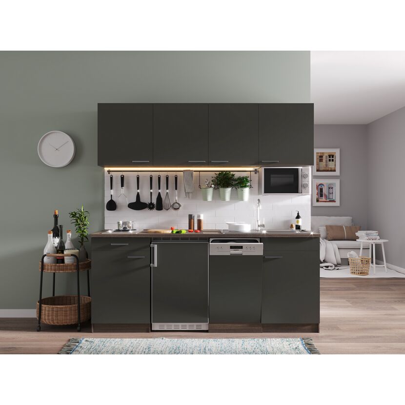 Singleküche mit E-Geräten 'Oliver' grau/eichefarben 195 cm