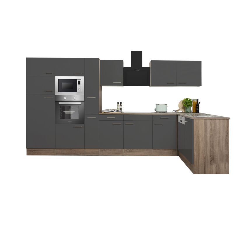 Winkelküche 'Oliver' grau/eichefarben 370 cm