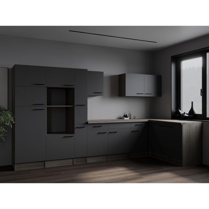 Winkelküche 'Oliver' grau/eichefarben 370 cm