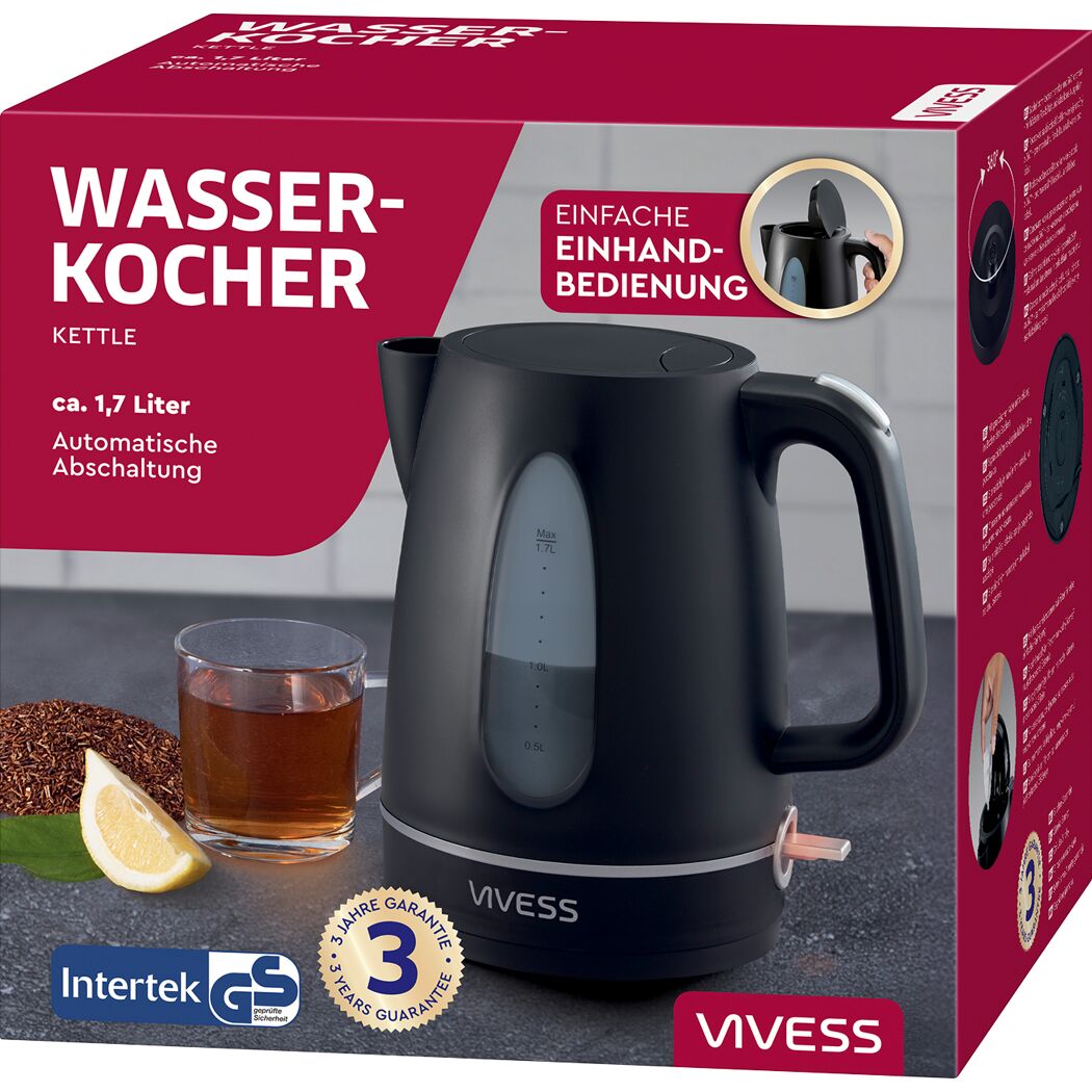 Wasserkocher schwarz 1,7 l 2200 W