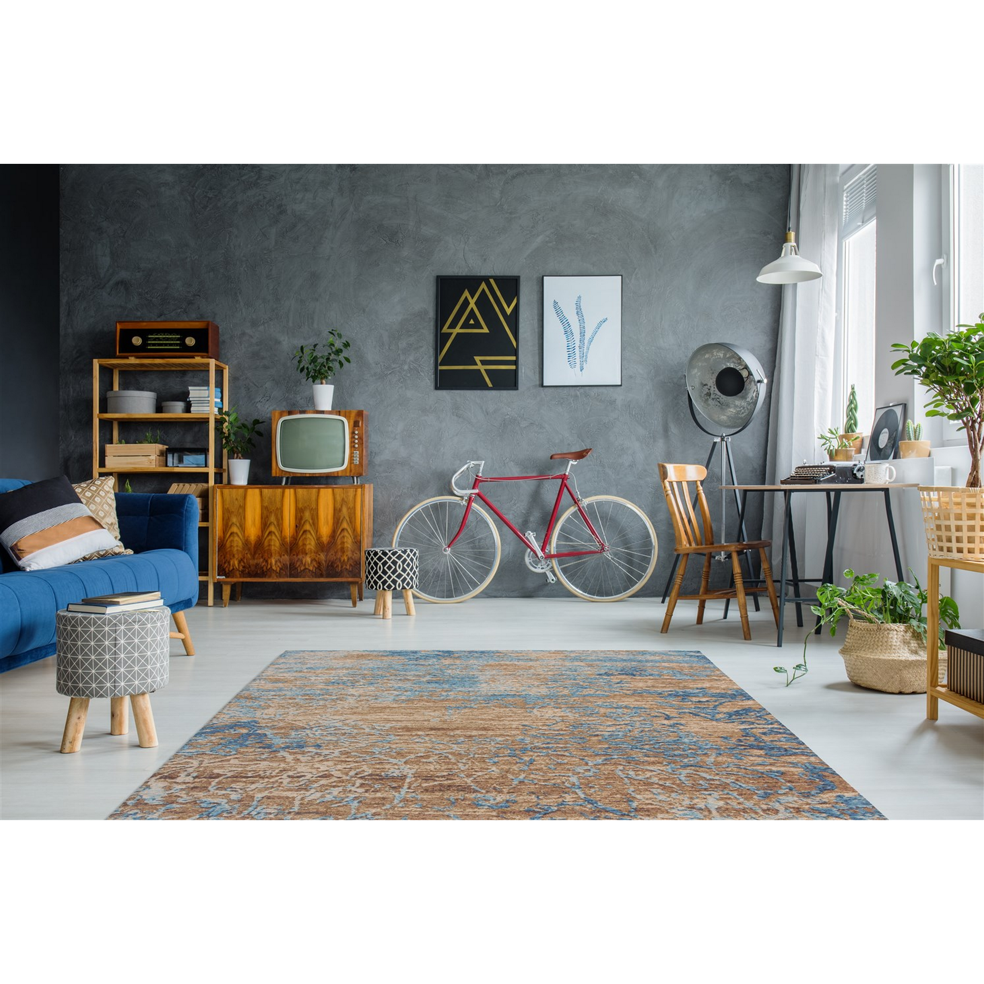 Teppich 'Blaze' blau/beige 155 x 230 cm