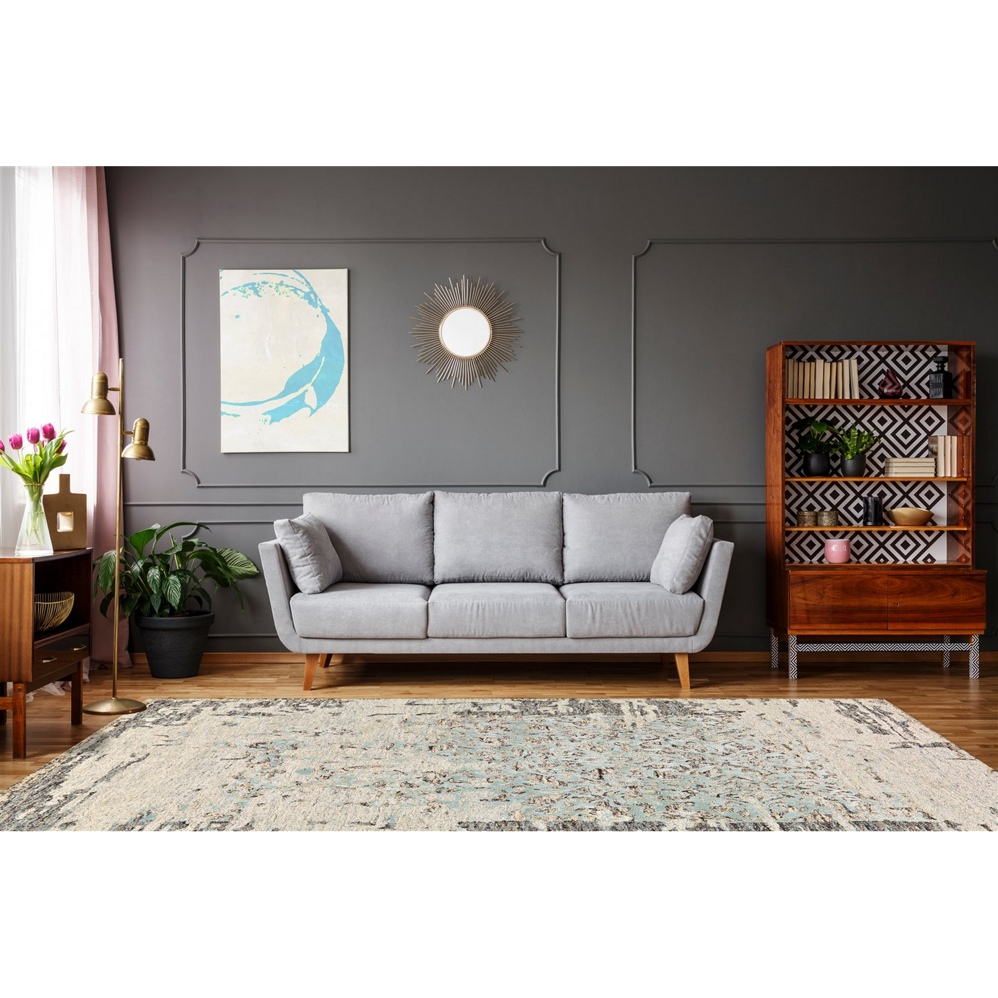 Teppich 'Damast' grau/mintgrün 120 x 180 cm
