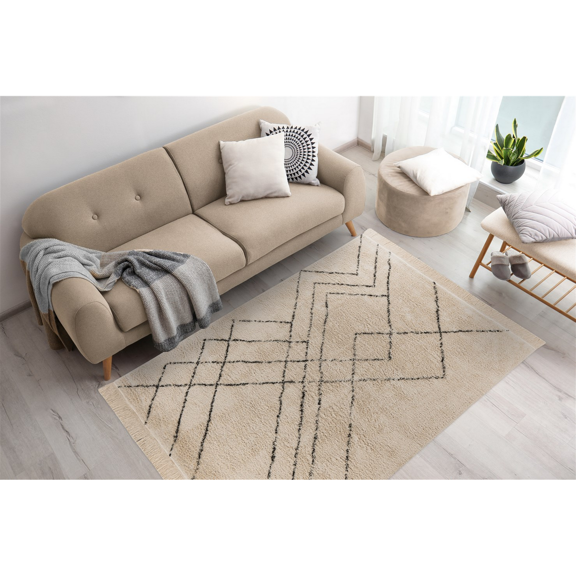 Teppich 'Mylen' creme/schwarz 160 x 230 cm