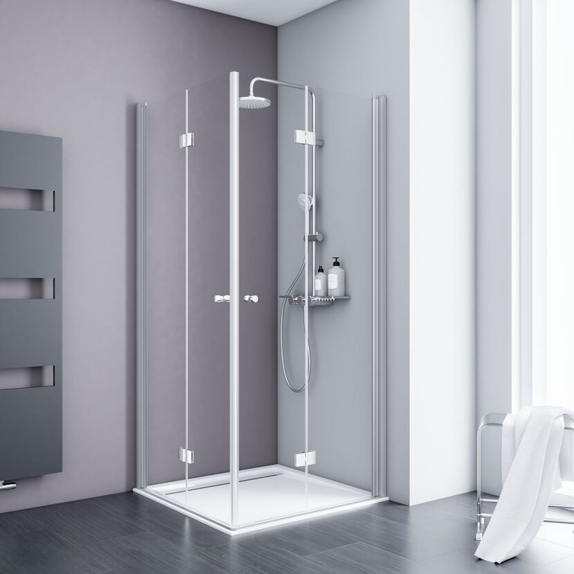 Eckdusche 'Alexa Style 2.0' mit Drehfalttür klar aluminiumfarben 100 x 100 x 192 cm
