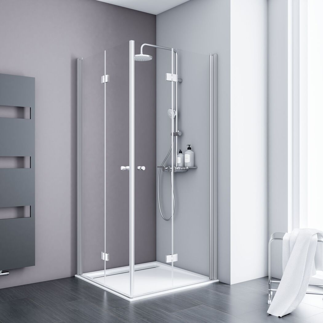 Eckdusche 'Alexa Style 2.0' mit Drehfalttür klar aluminiumfarben 80 x 80 x 192 cm