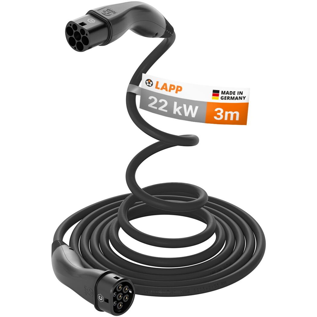 Komfort-Ladekabel 'Helix' Typ 2 für Elektro- und Hybridfahrzeuge bis zu 22 kW 3 m