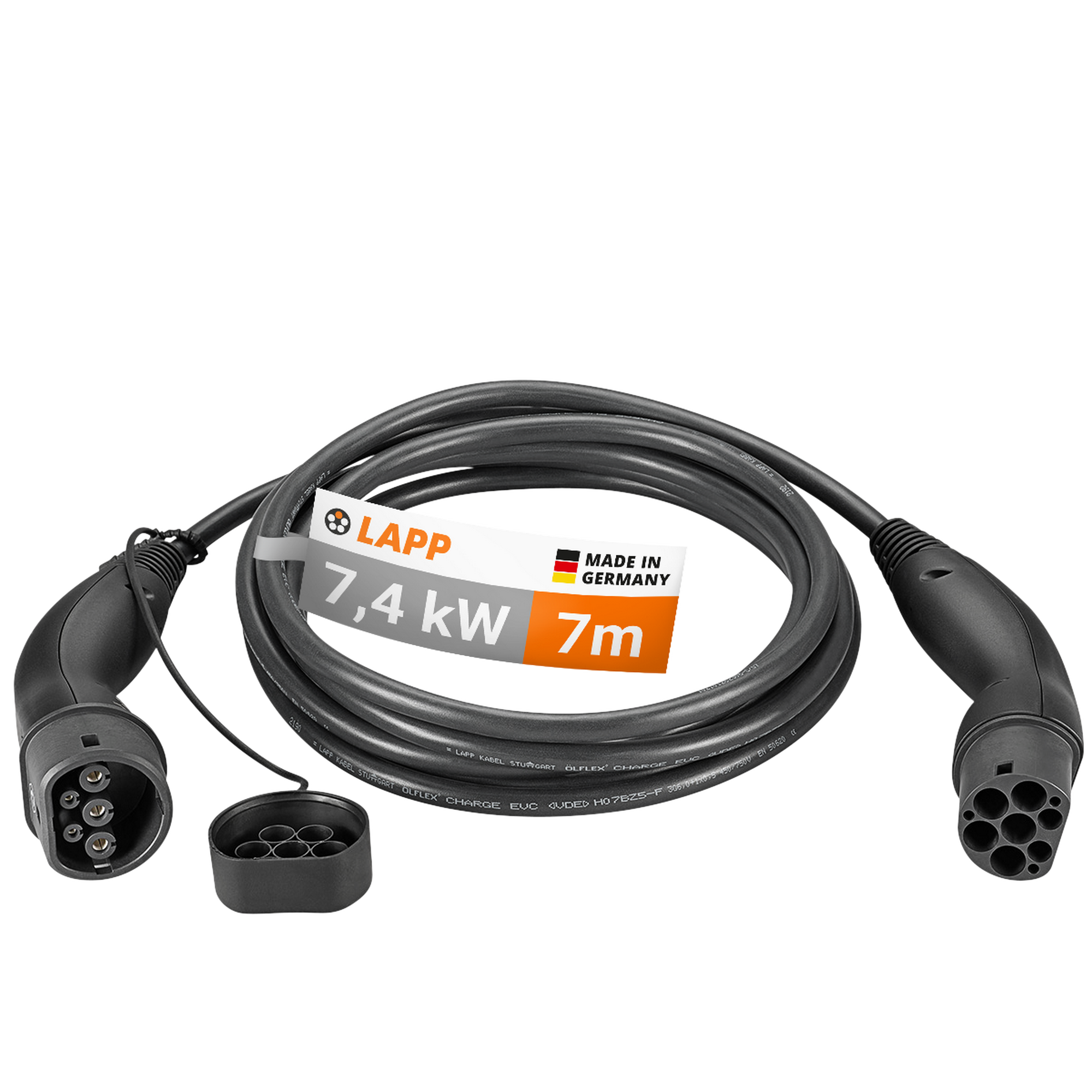 Standard-Ladekabel Typ 2 für Elektro- und Hybridfahrzeuge bis zu 7,4 kW 7 m