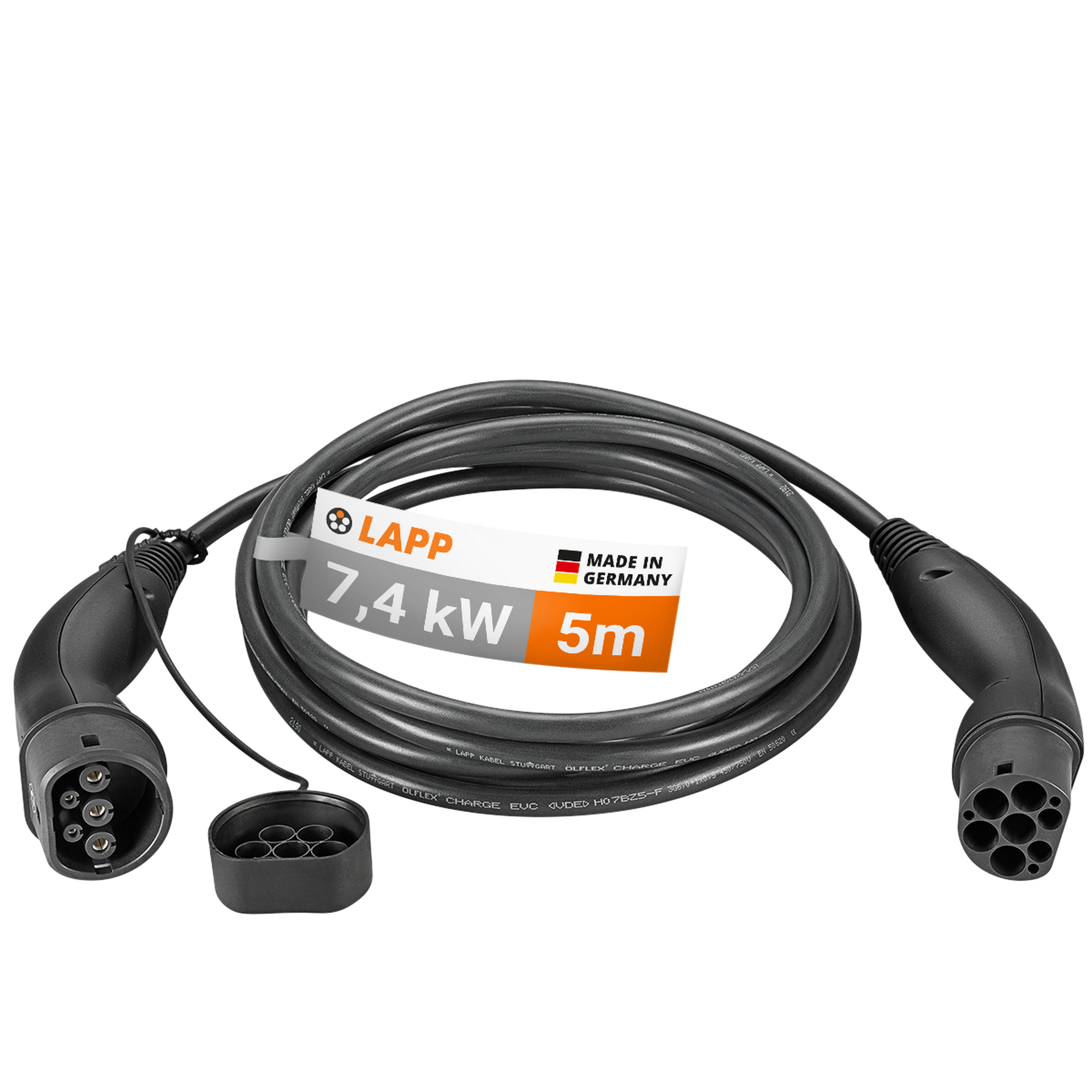 Standard-Ladekabel Typ 2 für Elektro- und Hybridfahrzeuge bis zu 7,4 kW 5 m