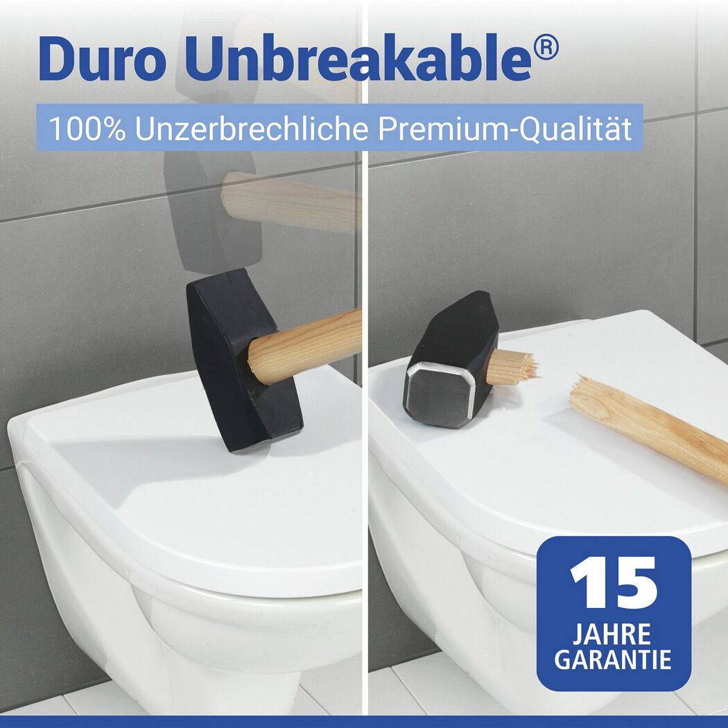 DuroUnbreakable® WC-Sitz hält Hammerschlägen stand.