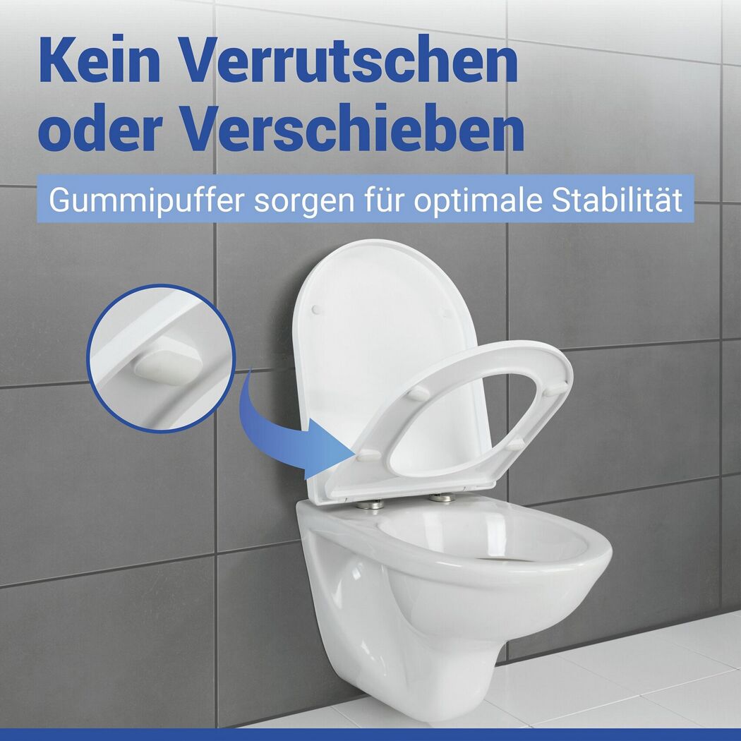 Weißer WC-Sitz mit Gummipuffern für Stabilität