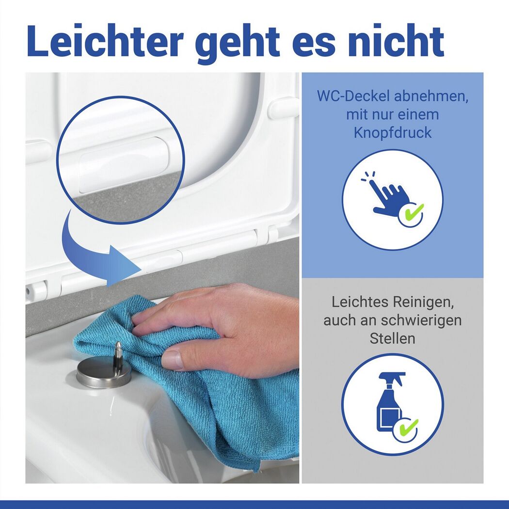 Reinigung des WC-Sitzes 'Lagor' mit abnehmbarem Deckel.