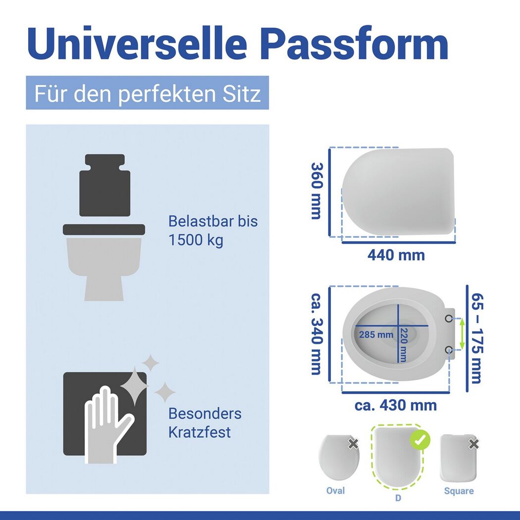 WC-Sitz Lagor: Maße, Formen und Eigenschaften in Diagramm.