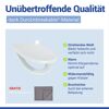 Weißer WC-Sitz mit grauem Microfasertuch.