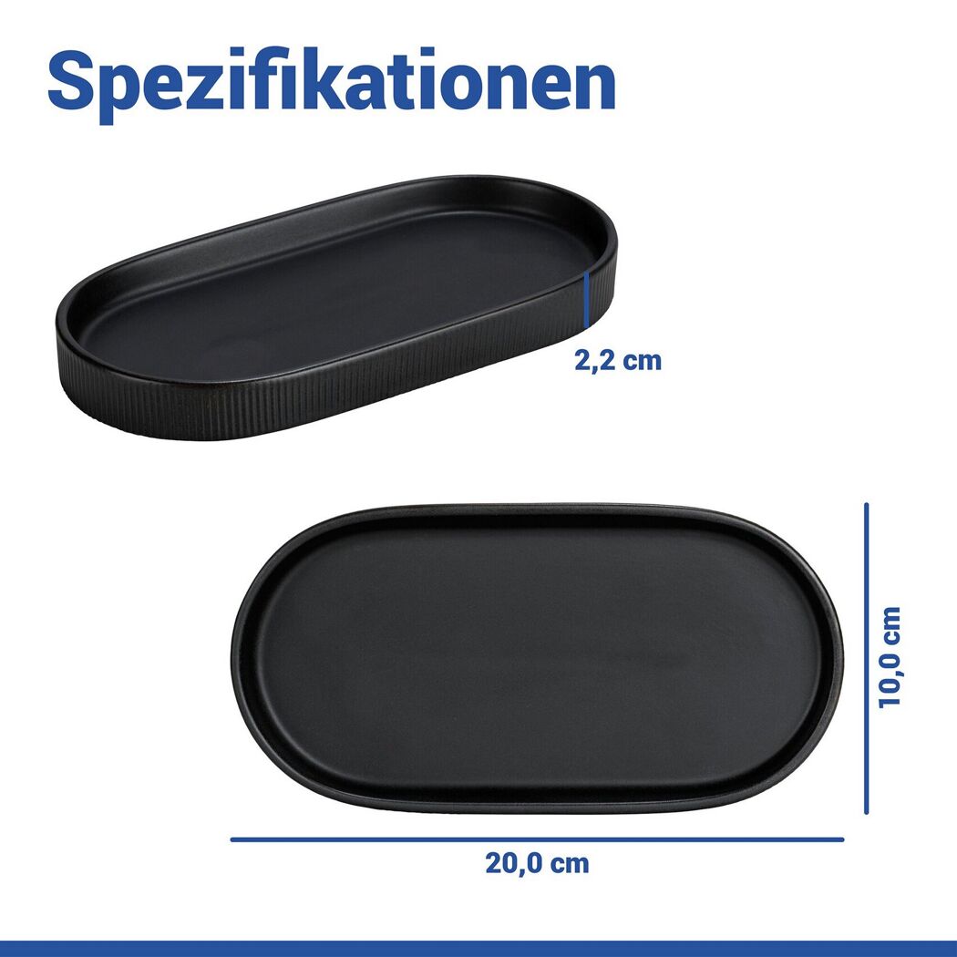 Schwarze Ablageschale 'Fablo' mit Bemaßung