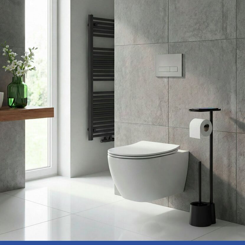 WC-Garnitur 'Albella' schwarz Edelstahl 21 x 69 x 12 cm
