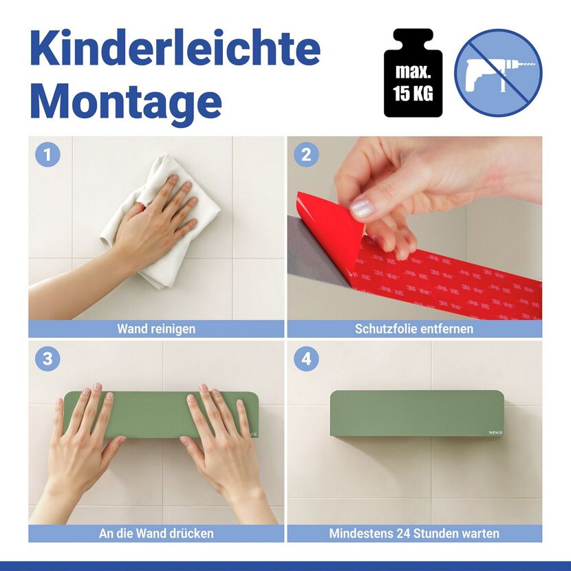 Wandablage 'Lizan' grün ohne Bohren 30,5 x 8 x 8,5 cm