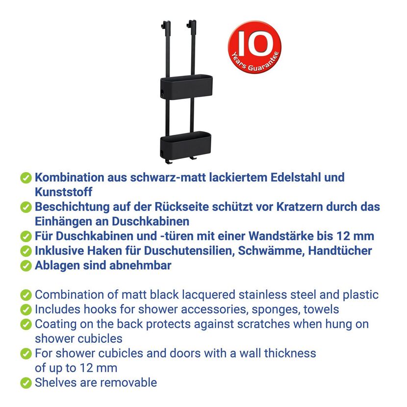 Schwarzer Duschcaddy Garos mit zwei Ablagen