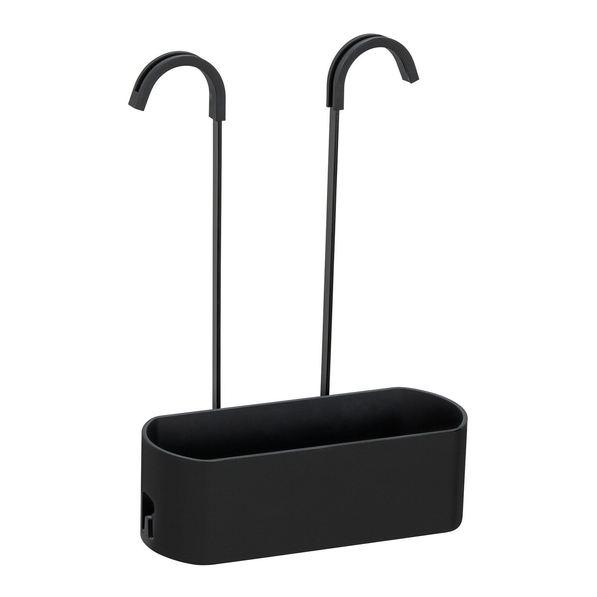 Schwarzer Duschcaddy Garos mit Aufhängehaken.
