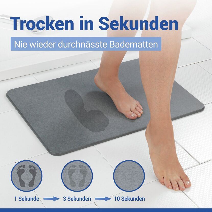 Badteppich 'Simi' Diatomit grau 50 x 80 cm