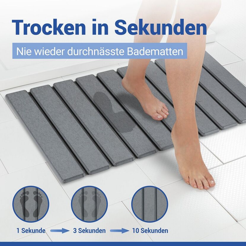 Badteppich 'Tritea' Diatomit grau 39 x 60 cm