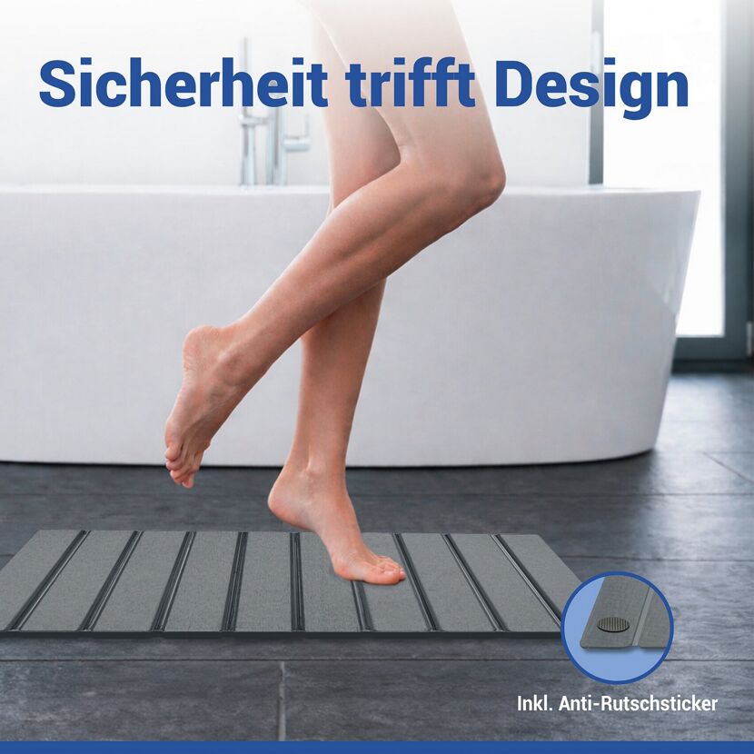 Badteppich 'Tritea' Diatomit grau 39 x 60 cm