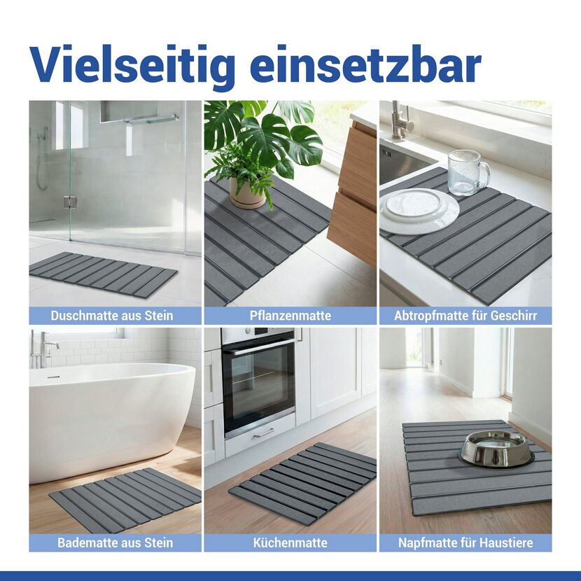 Badteppich 'Tritea' Diatomit grau 39 x 60 cm