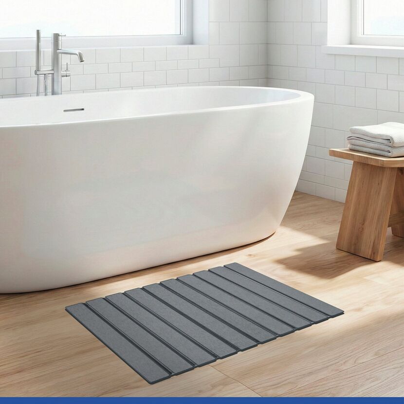 Badteppich 'Tritea' Diatomit grau 39 x 60 cm