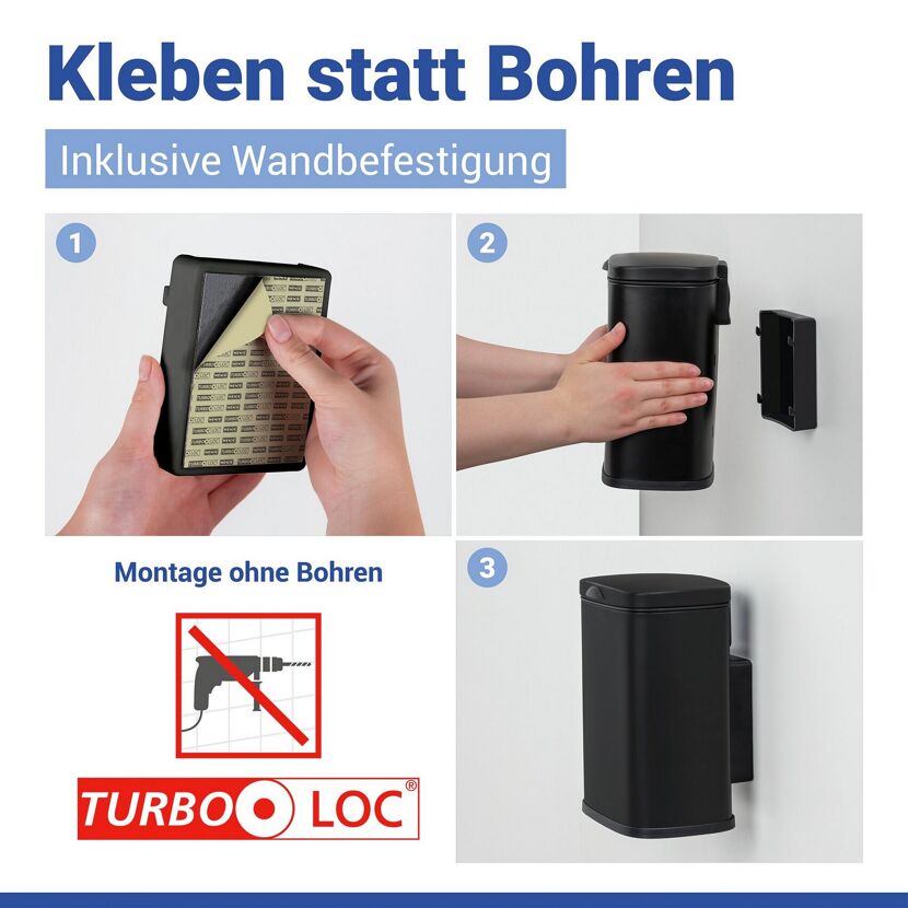 Schwarzer Kosmetikeimer 'Sare' wird ohne Bohren montiert.