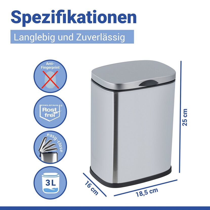 Edelstahl Kosmetikeimer Sare mit Maßen und Merkmalen