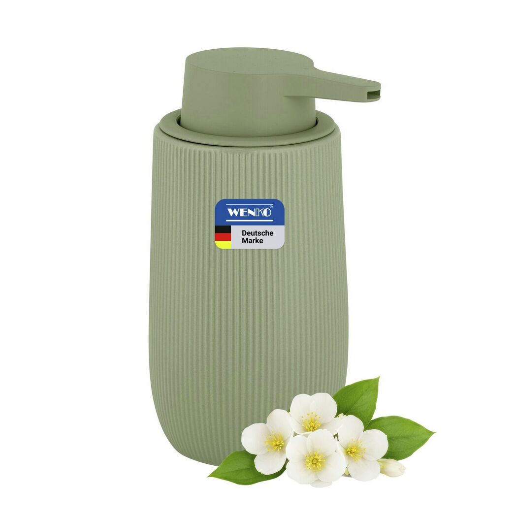 WENKO Seifenspender 'Fablo' grün mit Jasminblüten.