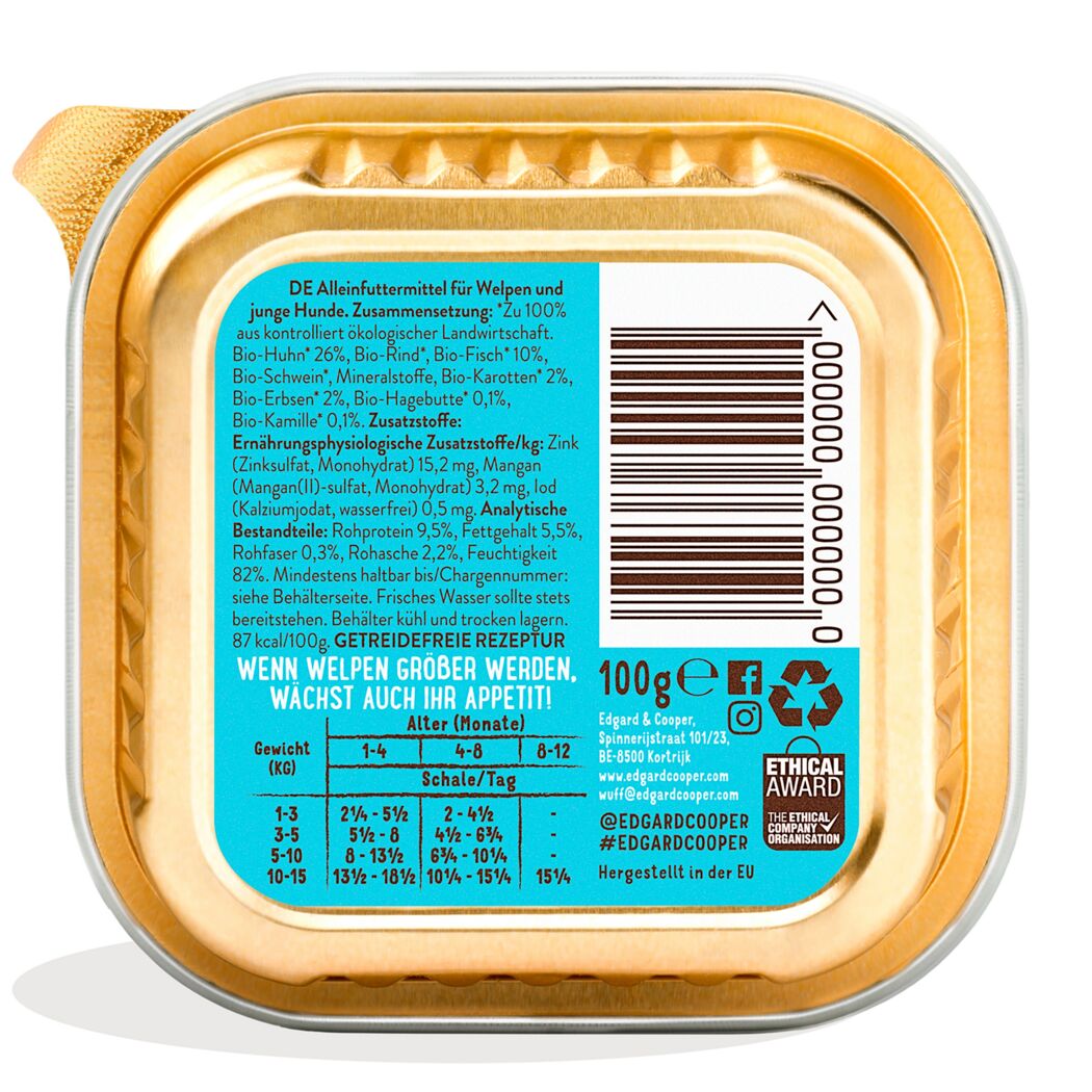 Hundenassfutter Bio-Huhn & Fisch mit Bio-Karotte 100 g
